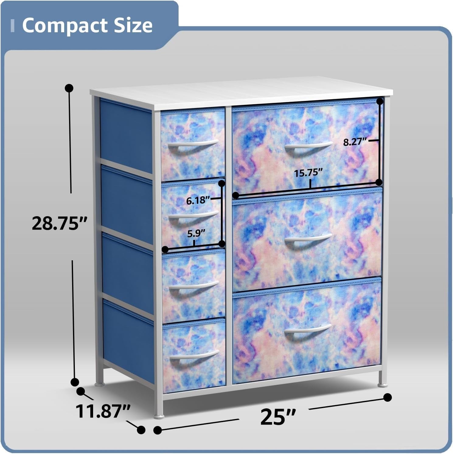 7 Drawer Kids Dresser Tie-Dye Fabric Bins-2