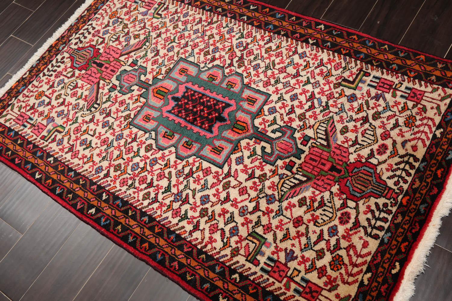 3’5”x5’3" Vintage Hand Knotted Wool Geometrical Tabriz Oriental Area Rug Beige-1