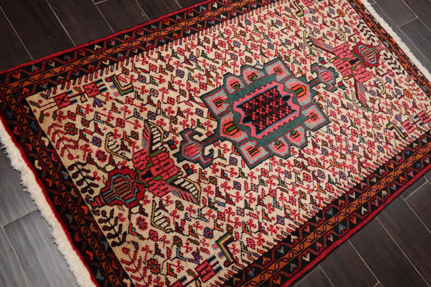 3’5”x5’3" Vintage Hand Knotted Wool Geometrical Tabriz Oriental Area Rug Beige-2