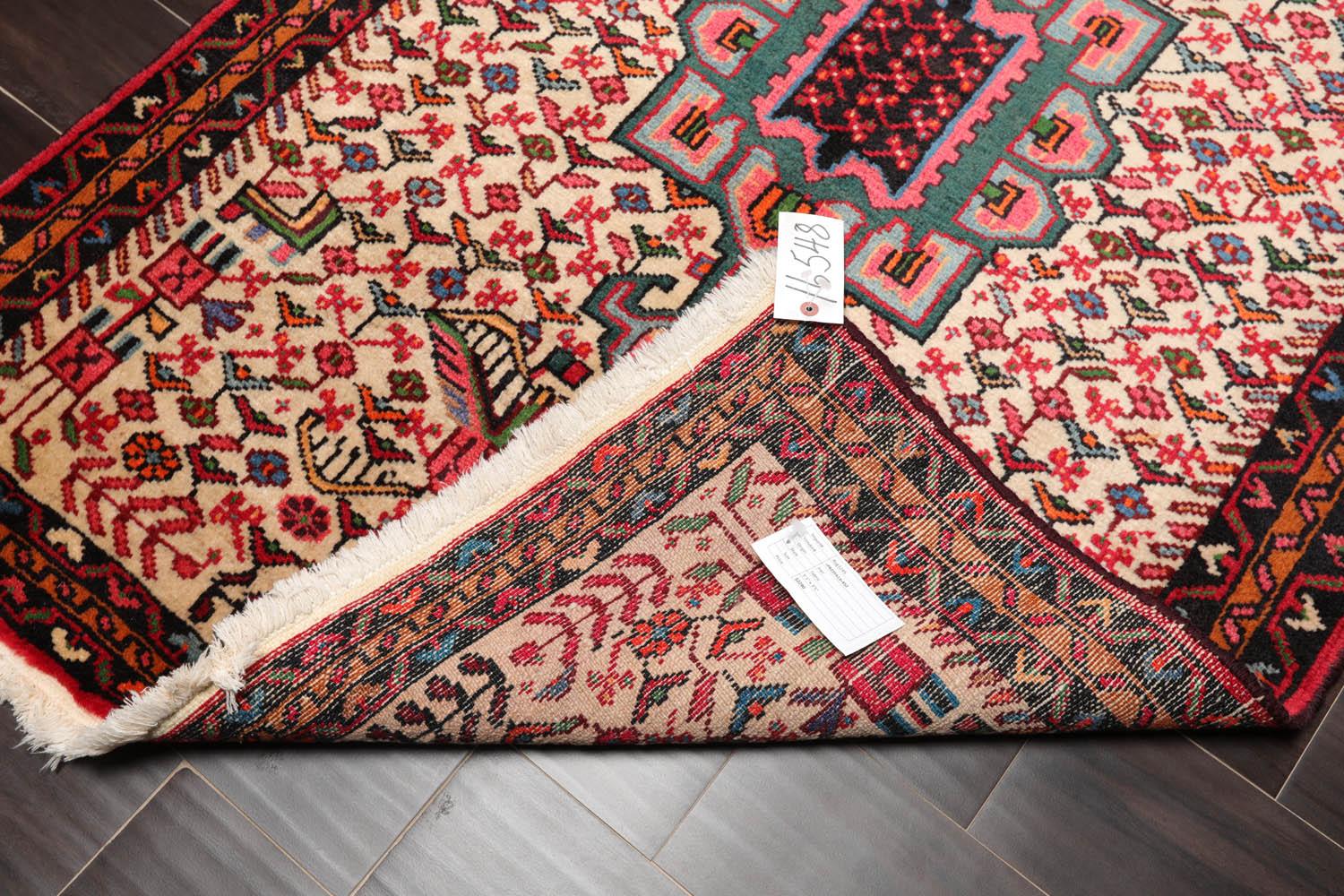 3’5”x5’3" Vintage Hand Knotted Wool Geometrical Tabriz Oriental Area Rug Beige-3