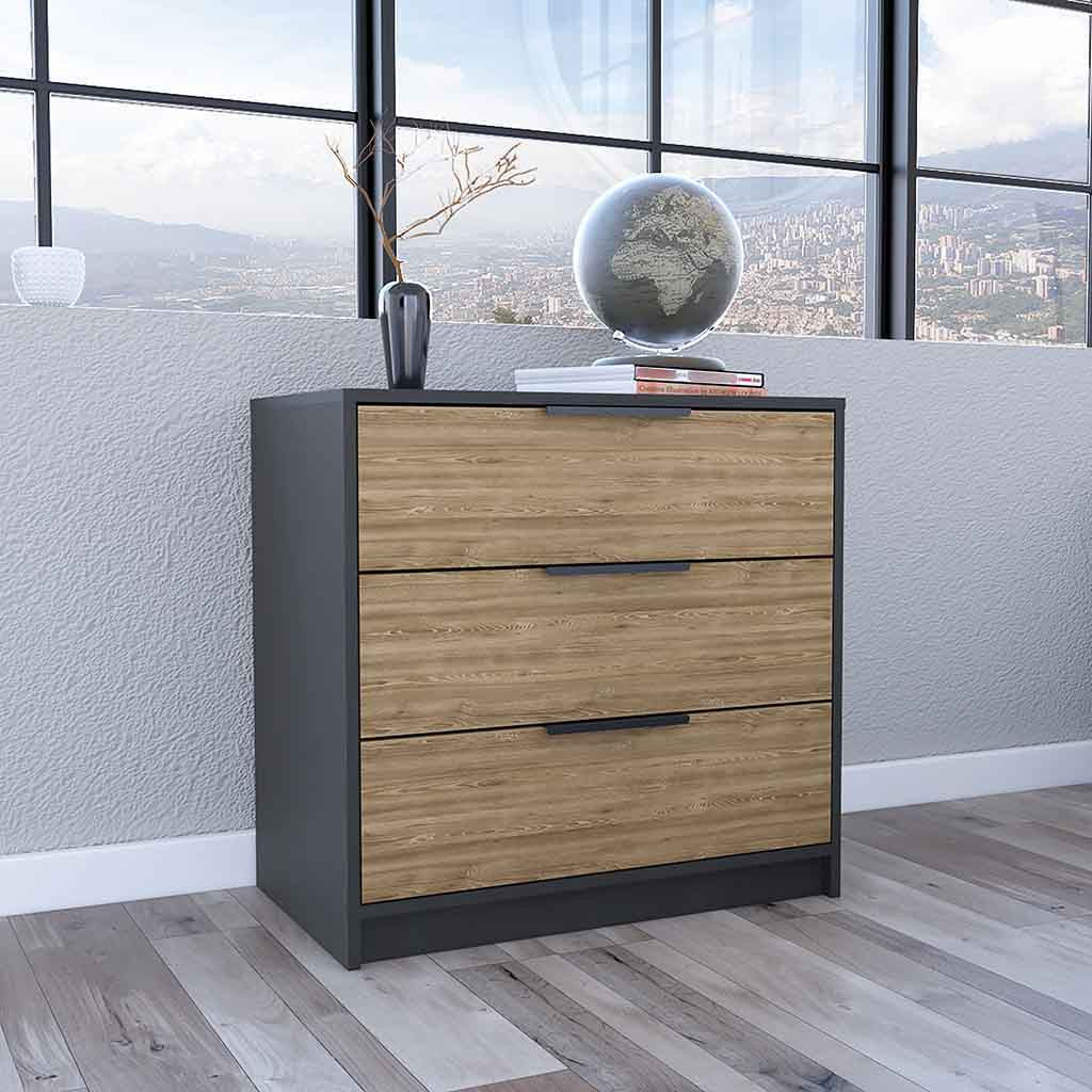 28" Natural and Black Three Drawer Dresser-3
