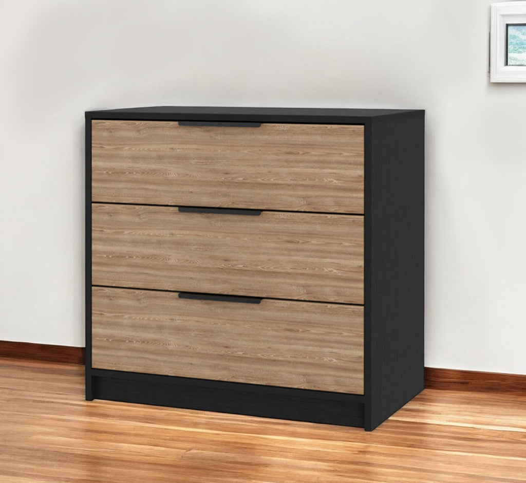 28" Natural and Black Three Drawer Dresser-0