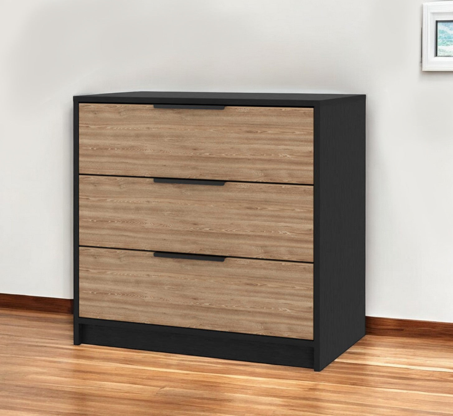 28" Natural and Black Three Drawer Dresser-0