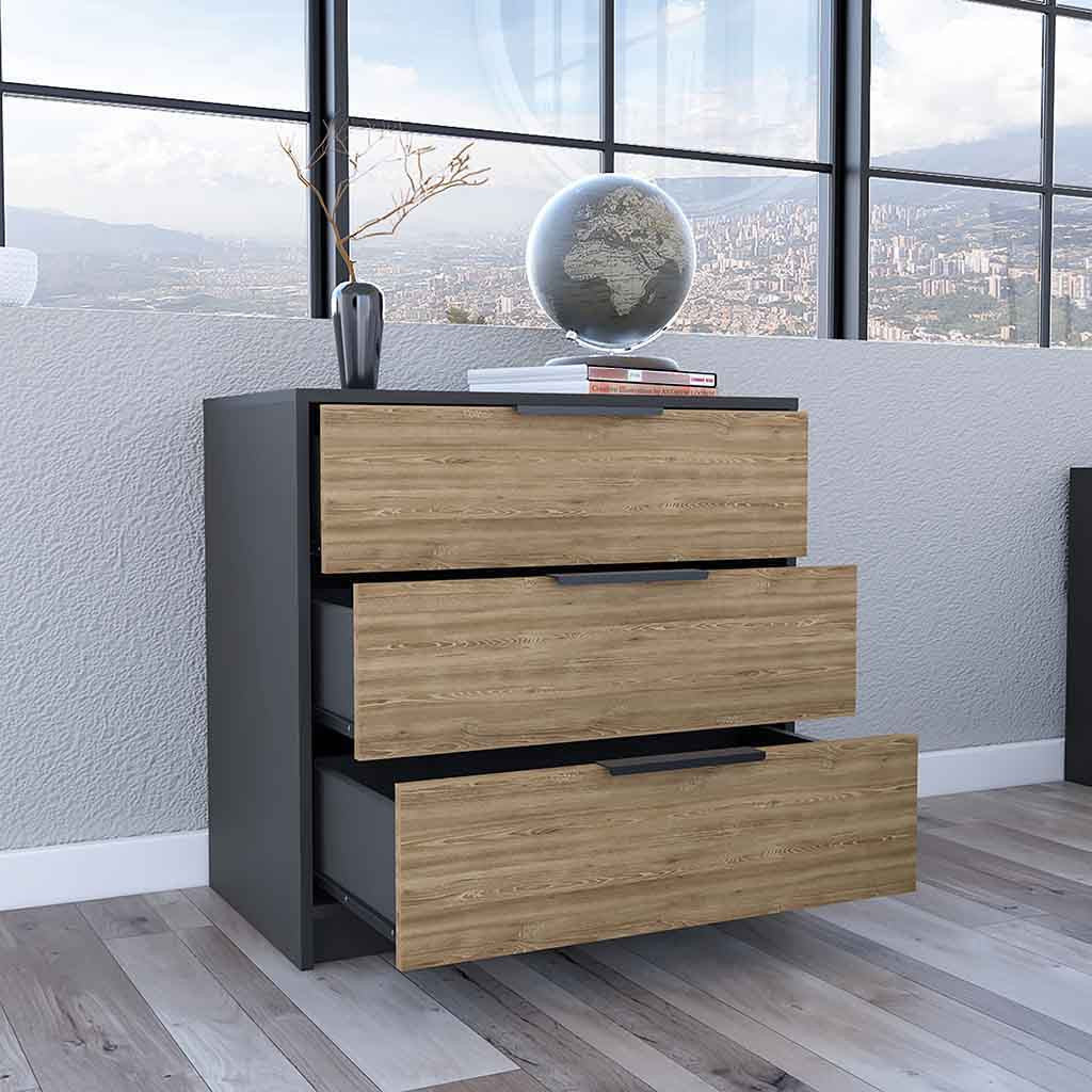 28" Natural and Black Three Drawer Dresser-4