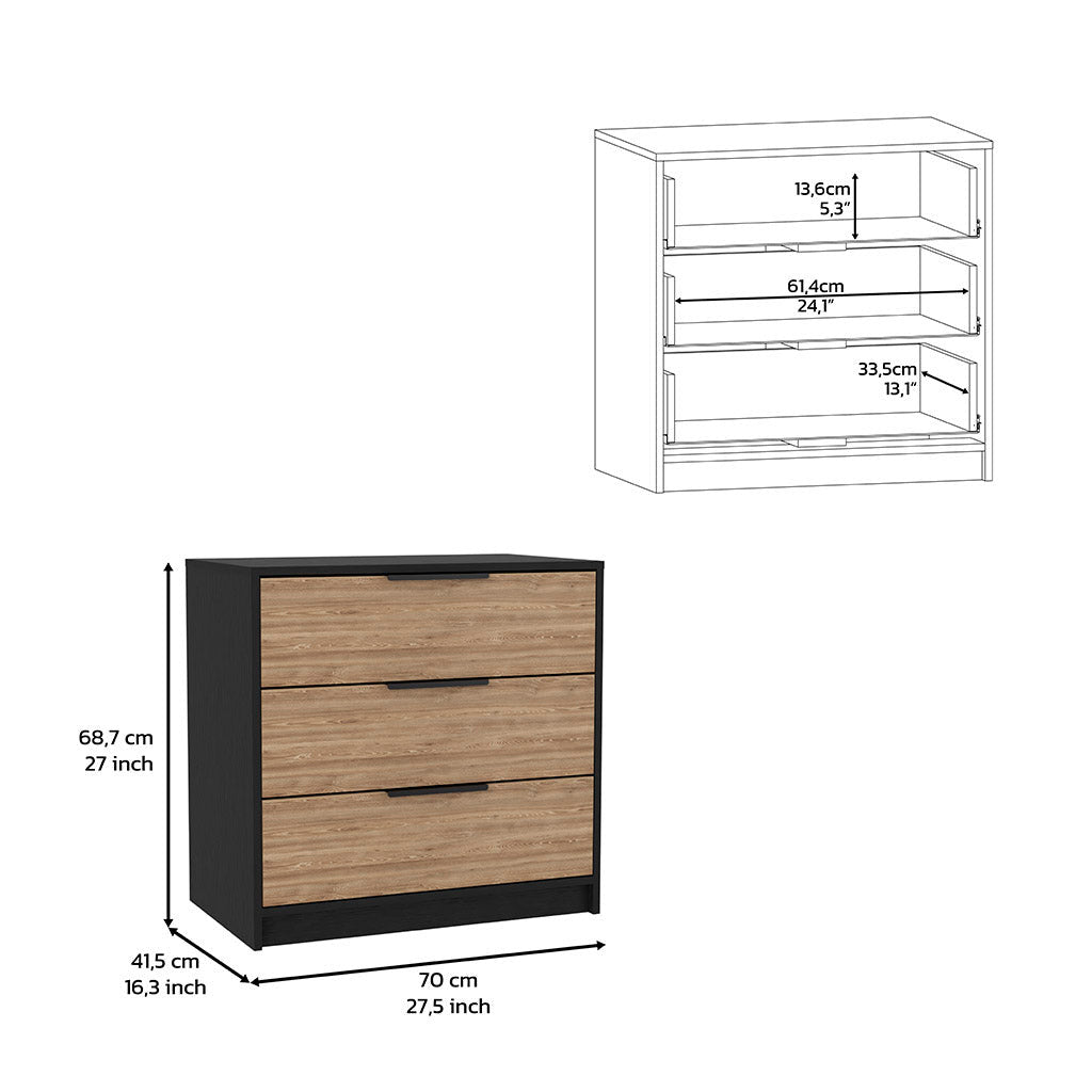 28" Natural and Black Three Drawer Dresser-7