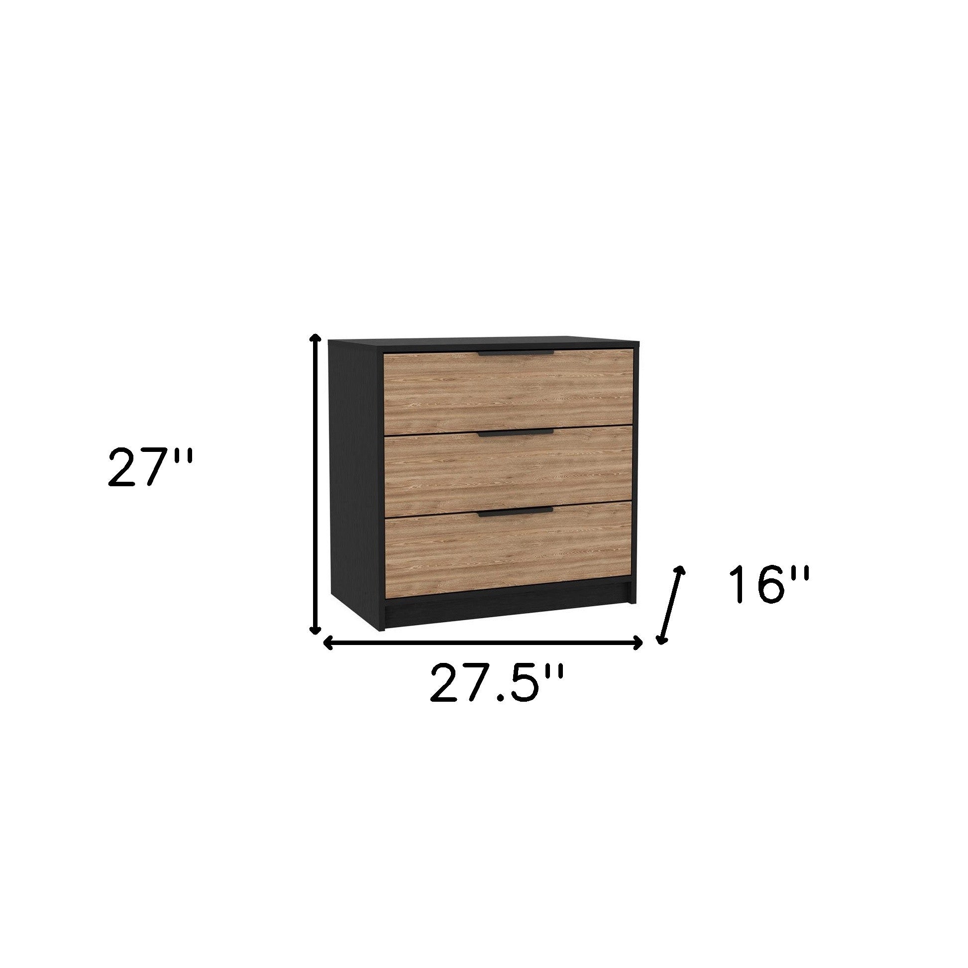 28" Natural and Black Three Drawer Dresser-5