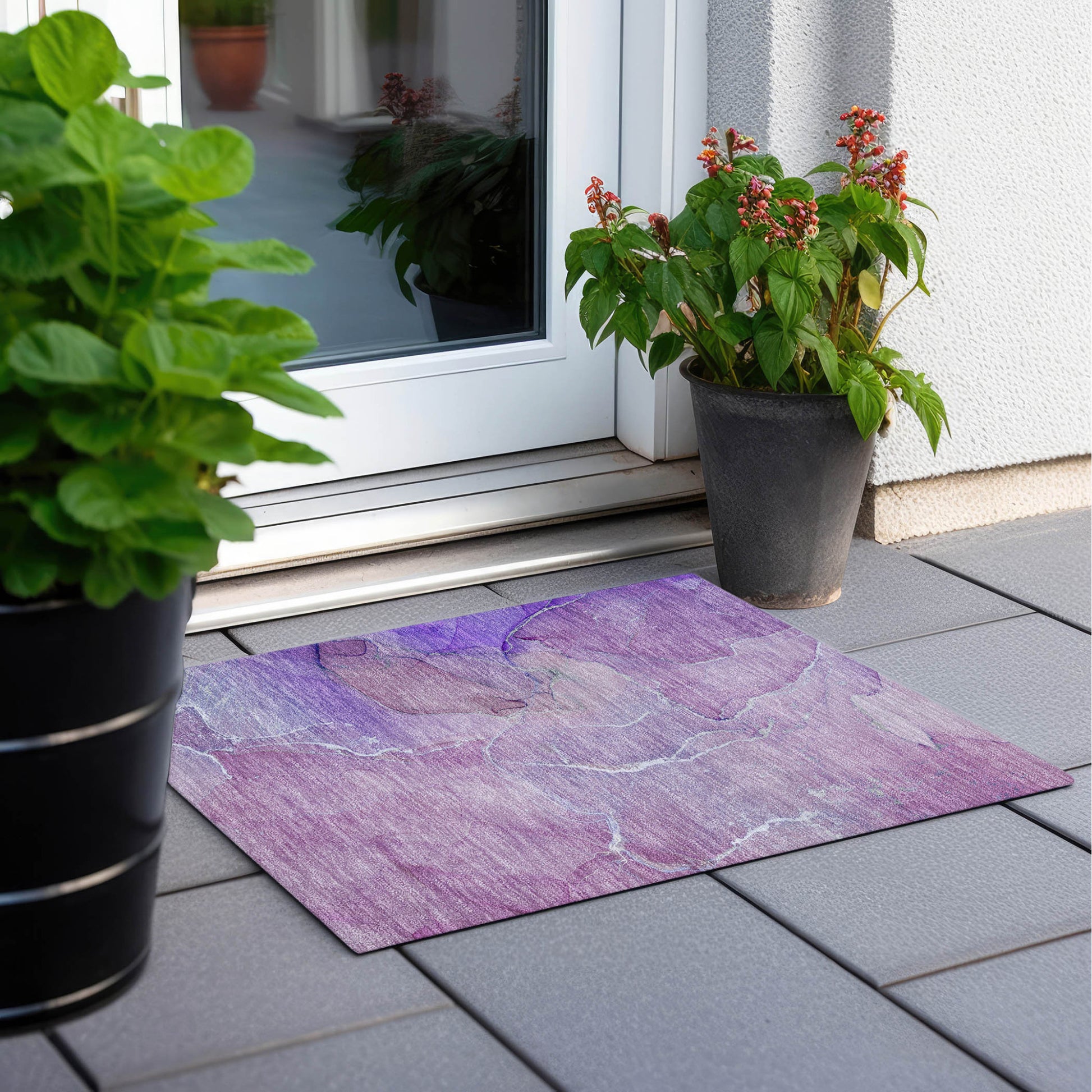 2' X 3' Purple Abstract Washable Non Skid Indoor Outdoor Area Rug-7