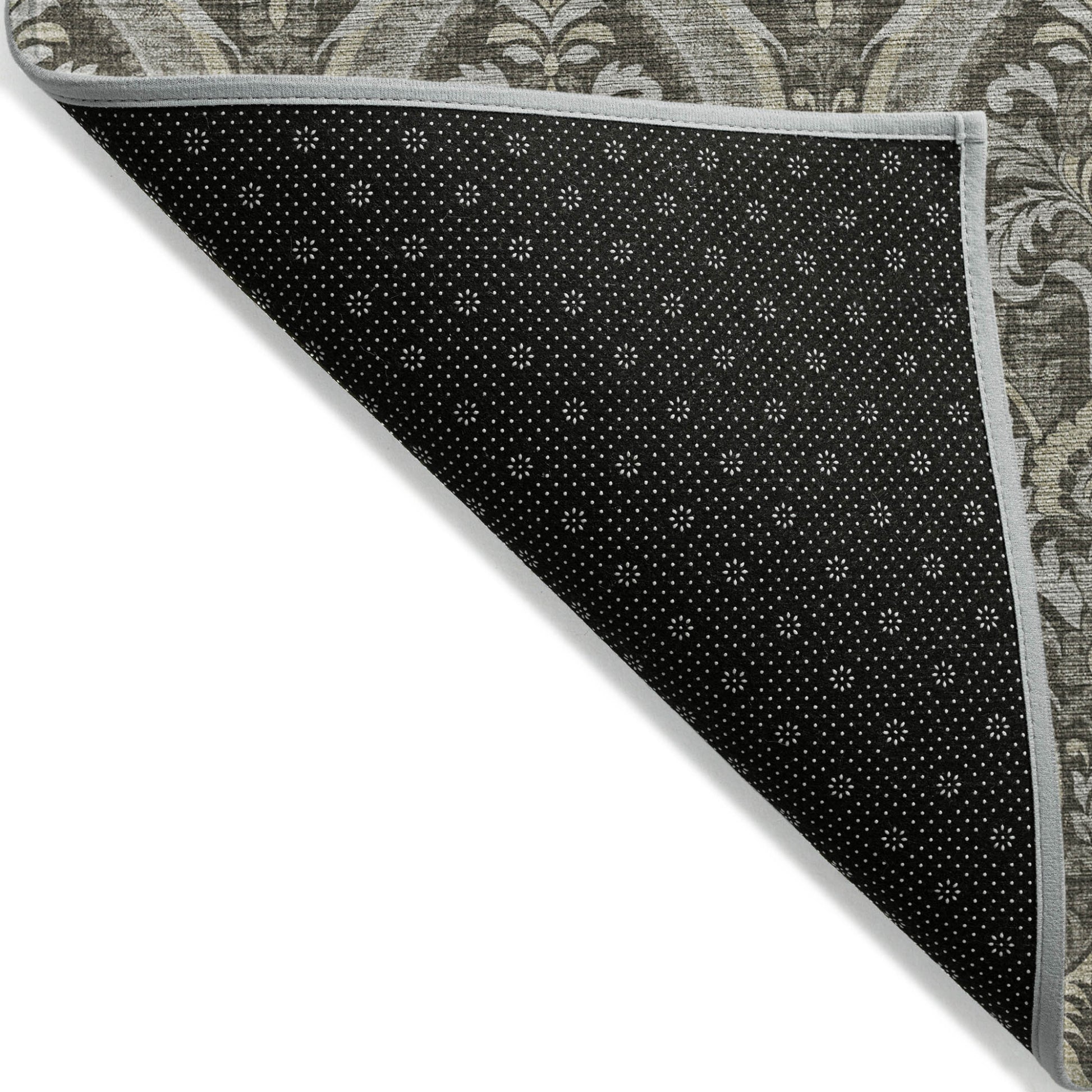 2' X 3' Taupe and Beige Damask Washable Non Skid Indoor Outdoor Area Rug-5