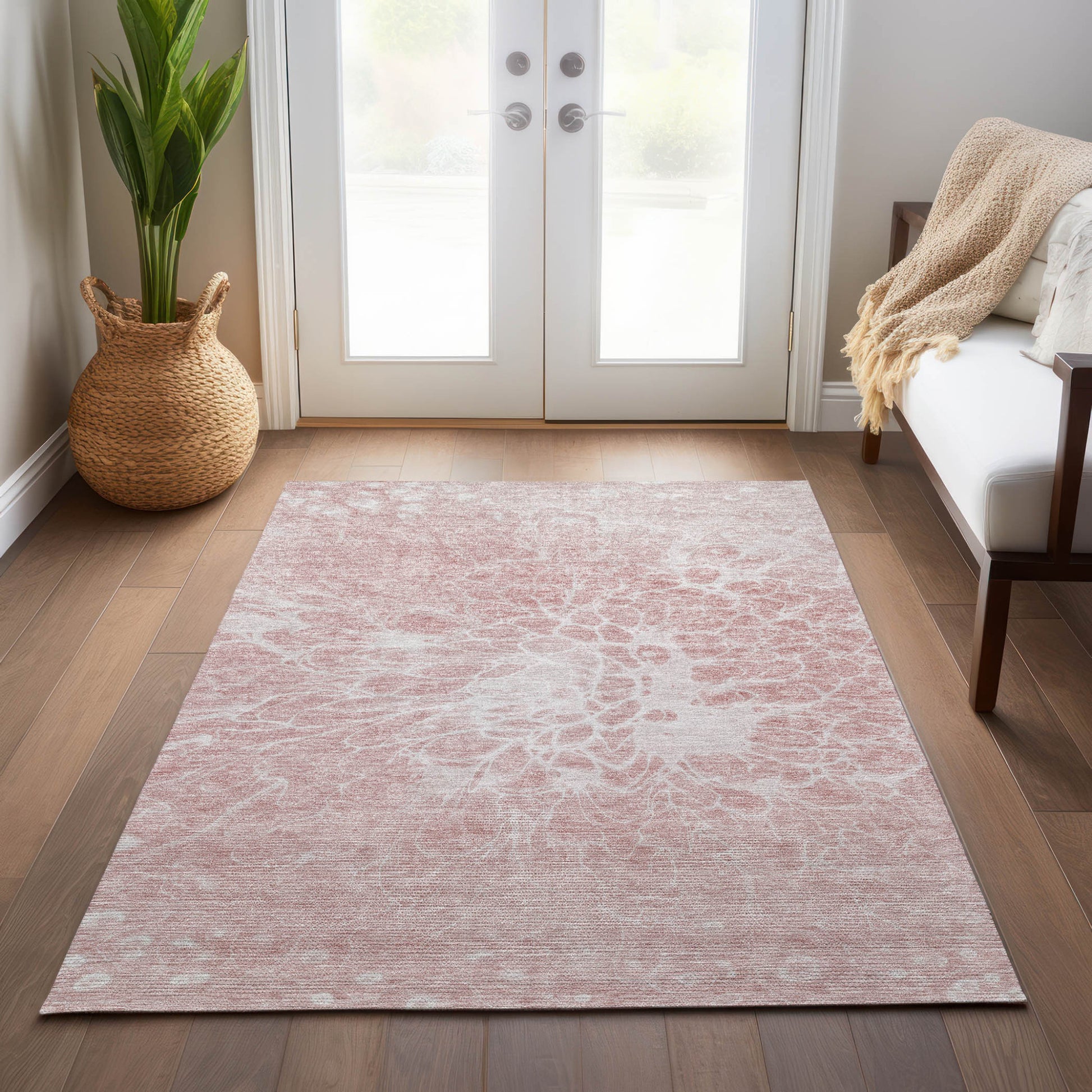 10' X 14' Pink Blush And Ivory Abstract Washable Indoor Outdoor Area Rug-8