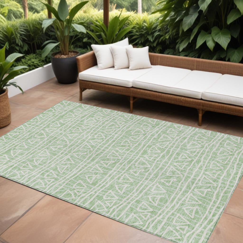 10' X 14' Mint Green Artichoke Green And Ivory Geometric Washable Indoor Outdoor Area Rug-0