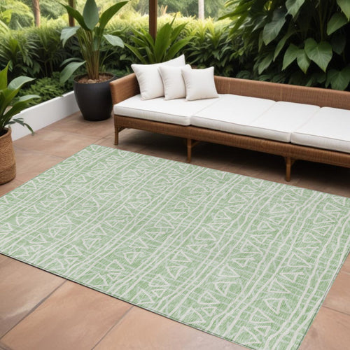 10' X 14' Mint Green Artichoke Green And Ivory Geometric Washable Indoor Outdoor Area Rug-0