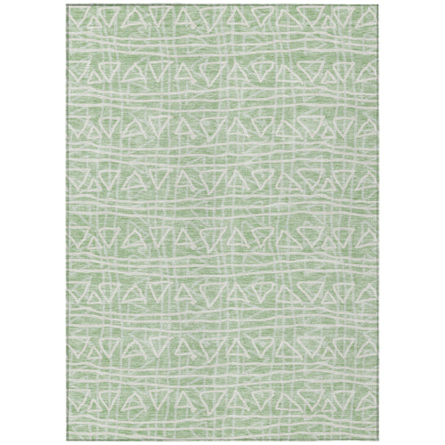 10' X 14' Mint Green Artichoke Green And Ivory Geometric Washable Indoor Outdoor Area Rug-1