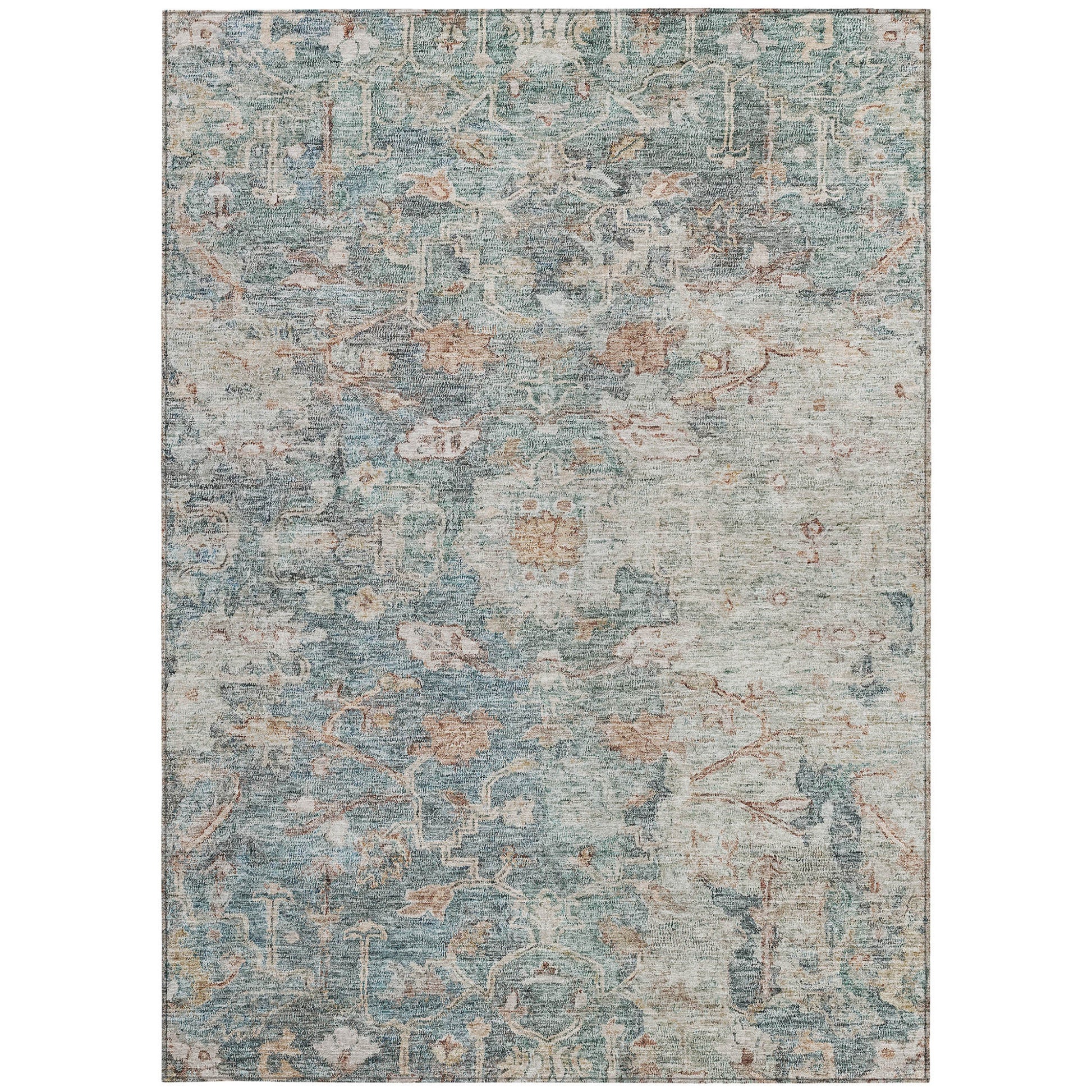 3' X 5' Green Blue And Gray Oriental Washable Indoor Outdoor Area Rug-4