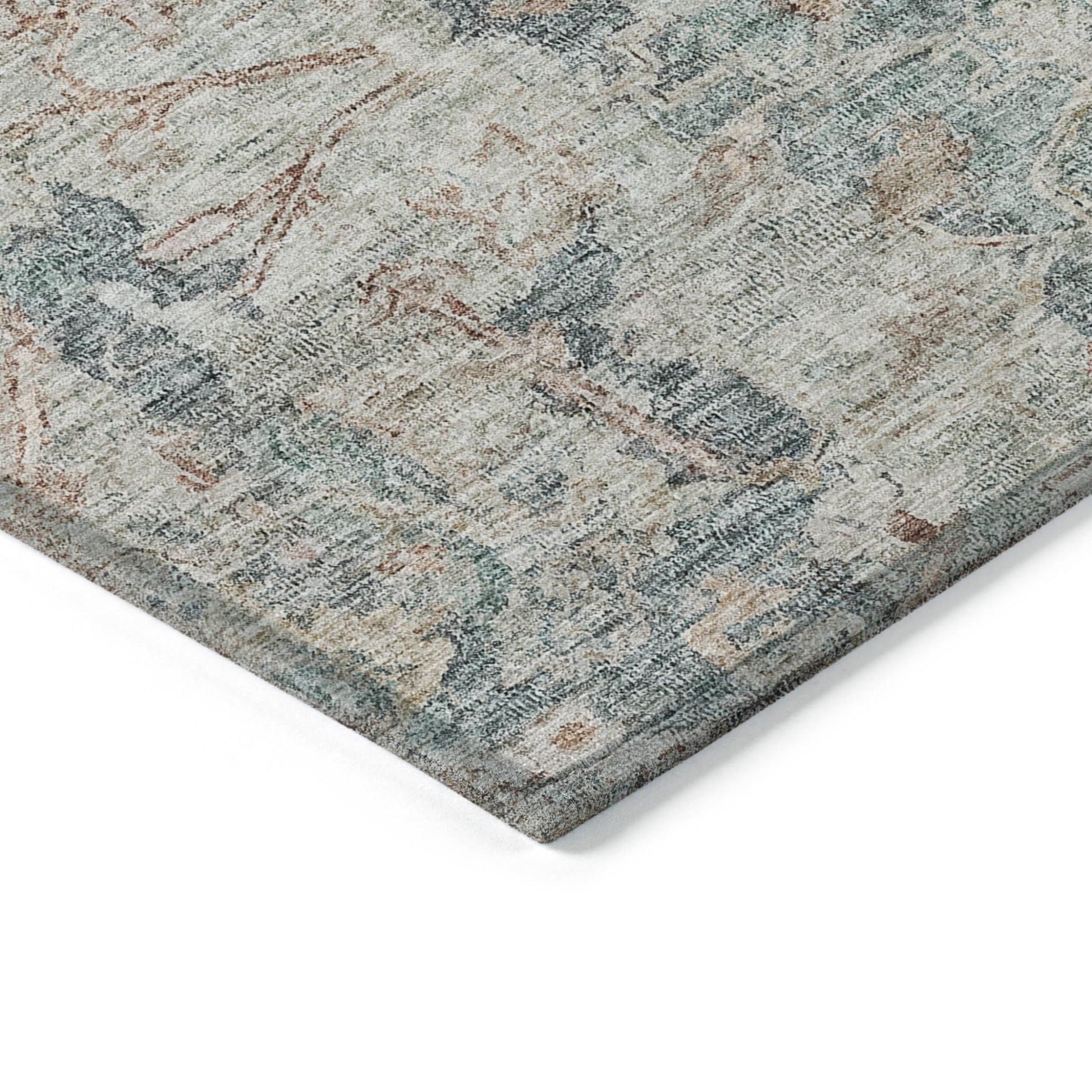 3' X 5' Green Blue And Gray Oriental Washable Indoor Outdoor Area Rug-2