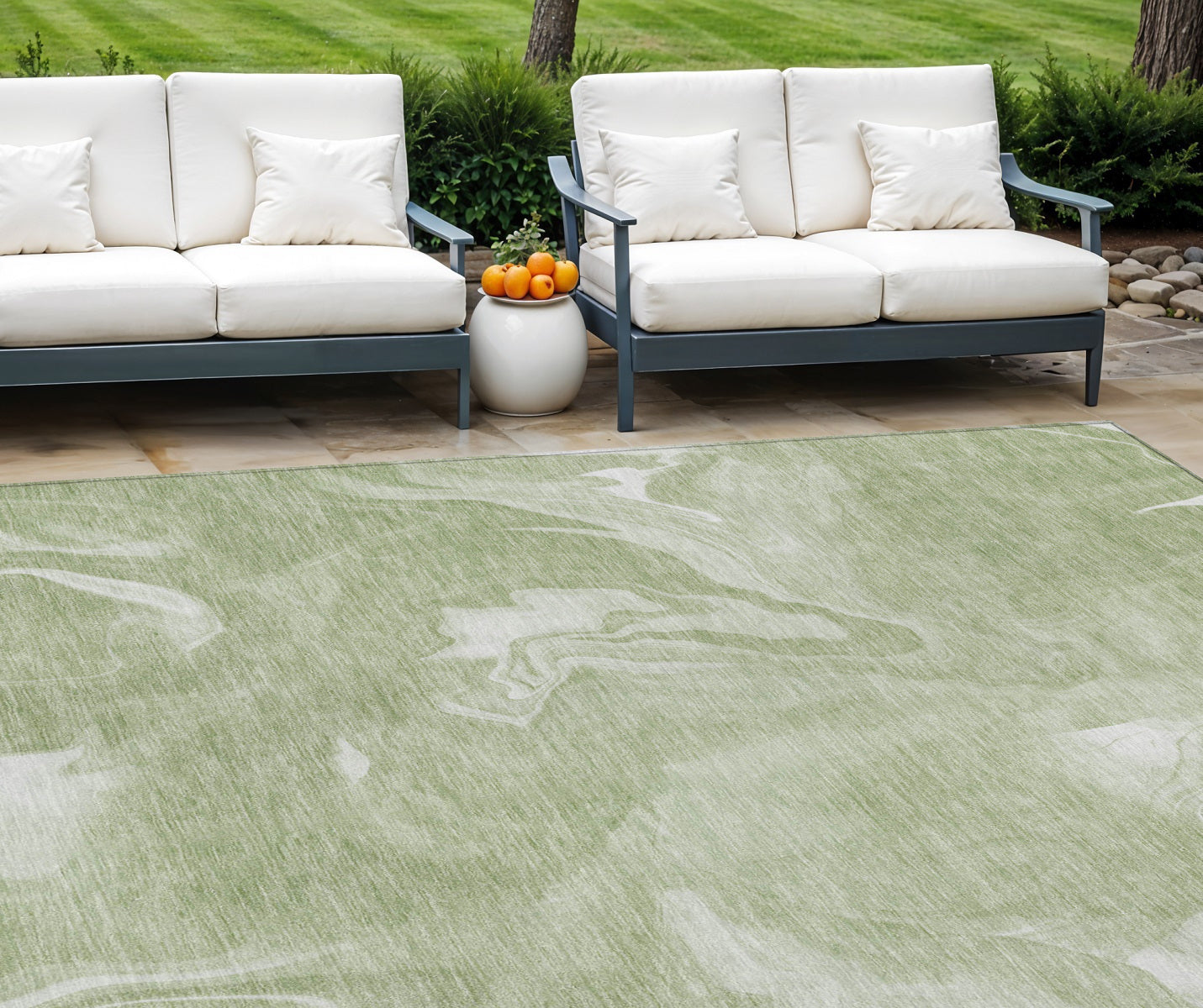 9' X 12' Artichoke Green Fern Green And Ivory Abstract Washable Indoor Outdoor Area Rug-0