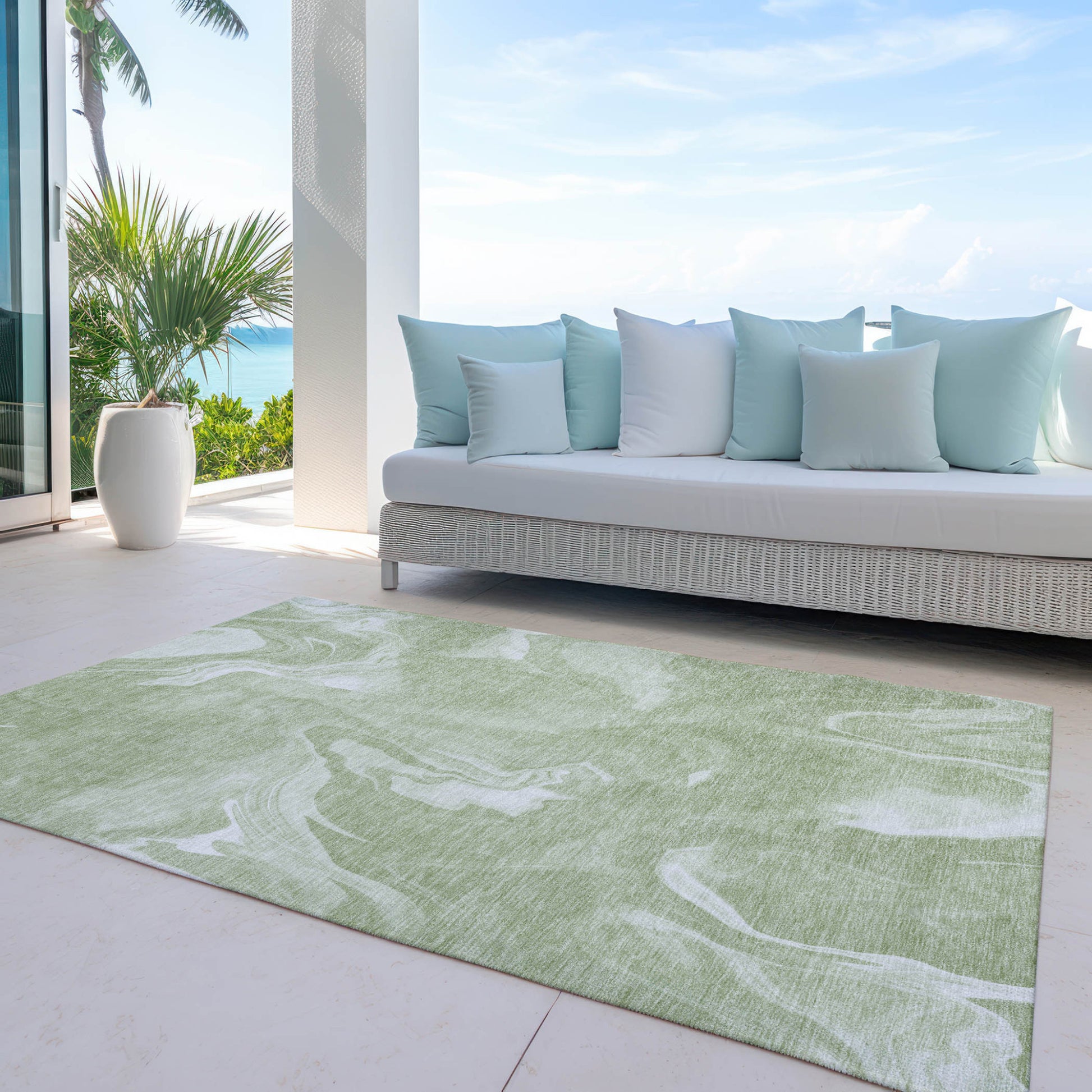 9' X 12' Artichoke Green Fern Green And Ivory Abstract Washable Indoor Outdoor Area Rug-7