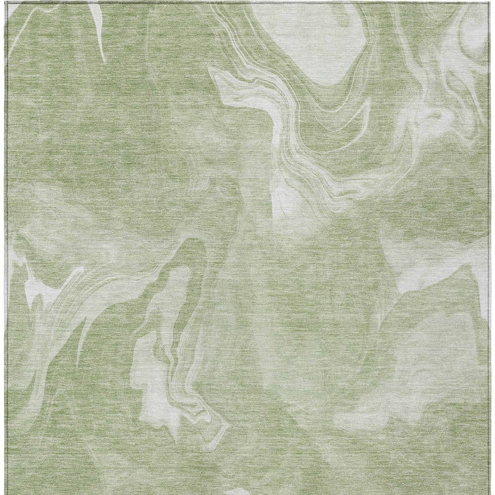 9' X 12' Artichoke Green Fern Green And Ivory Abstract Washable Indoor Outdoor Area Rug-5