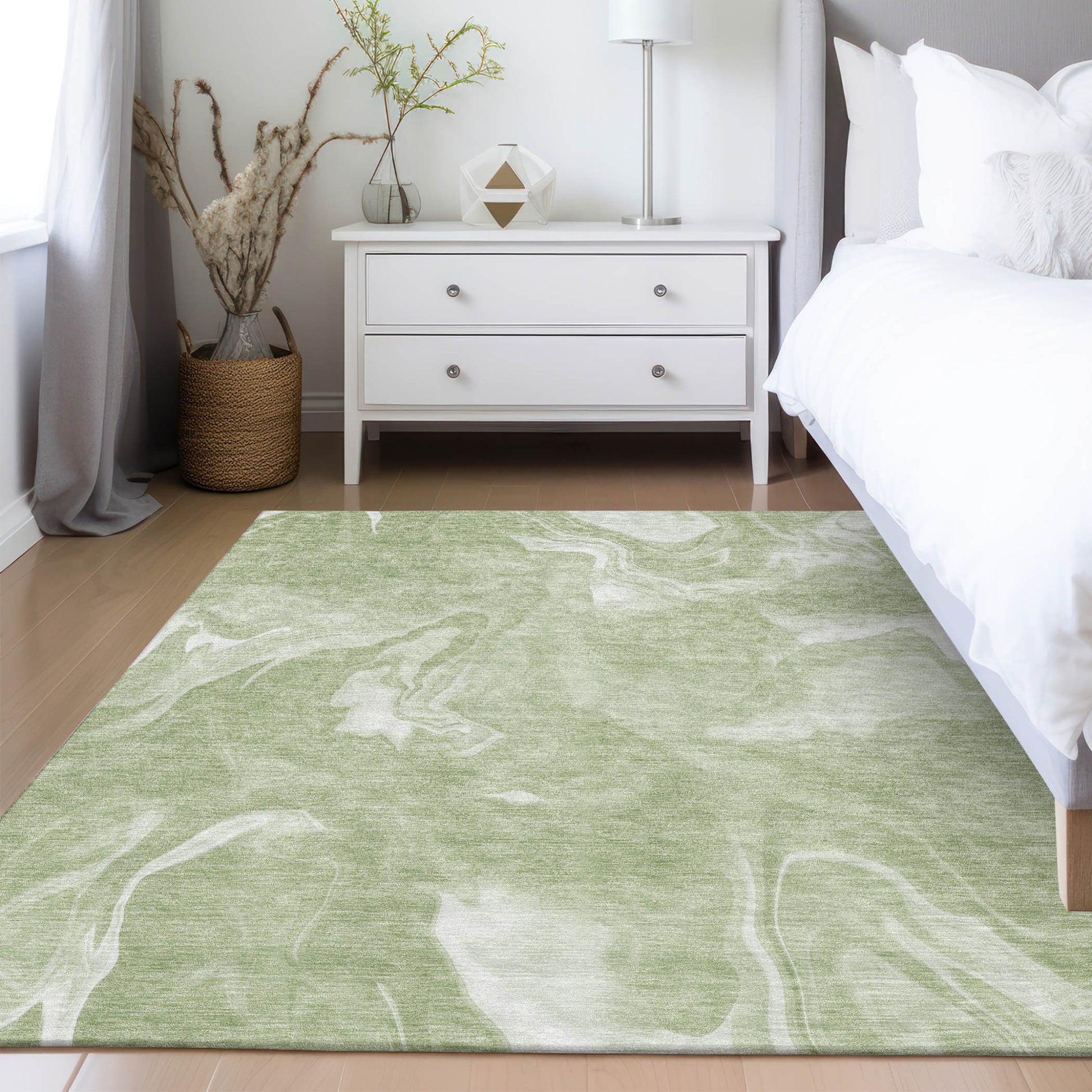 9' X 12' Artichoke Green Fern Green And Ivory Abstract Washable Indoor Outdoor Area Rug-8