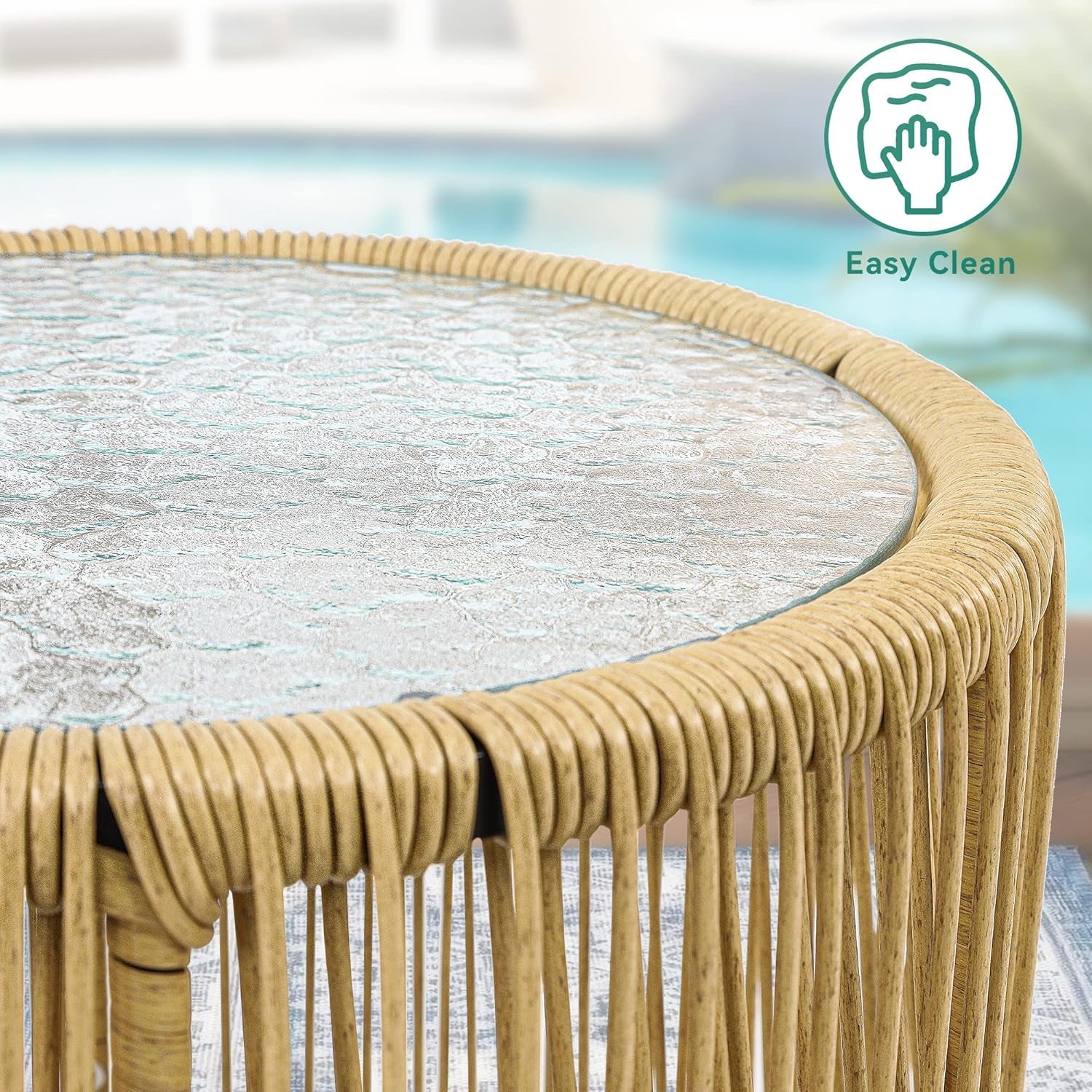 3-Piece Outdoor Patio Furniture Wicker Bistro Set, All-Weather Rattan Conversation Chairs for Backyard, Balcony and Deck with Soft Cushions, Glass Side Table (Light Brown+Navy Blue)-3