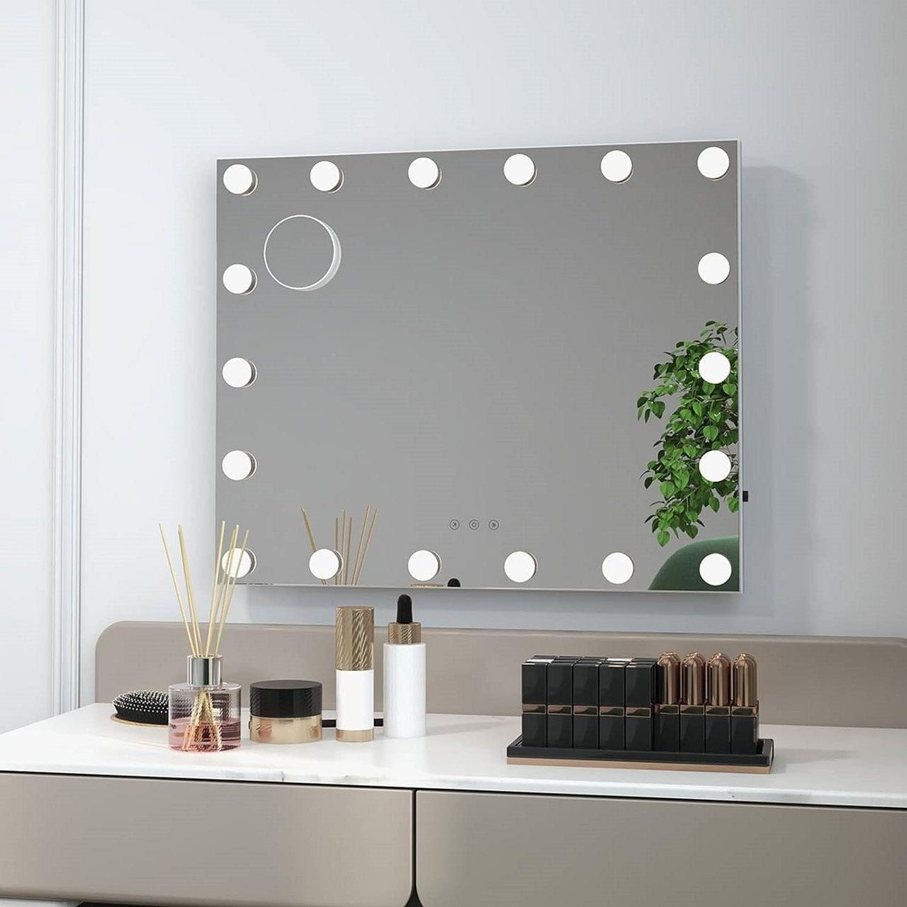 21 x 26 in Bathroom Mirror w/ Dimmable Lights + Removable 3X Magnifying Mirror-2