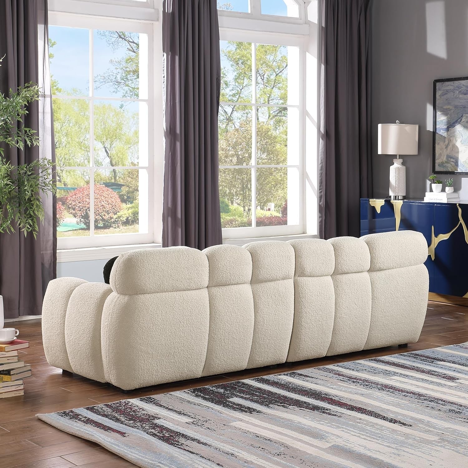 3 Seater Teddy Fleece Boucle Upholstered Loveseat Sofa Clouch Couch, Minimalist Style Marshmallow Deep-Seat Cloud Modular Couch with Thicked Cushions and Decor Pillows for Living Room, Bedroom-4