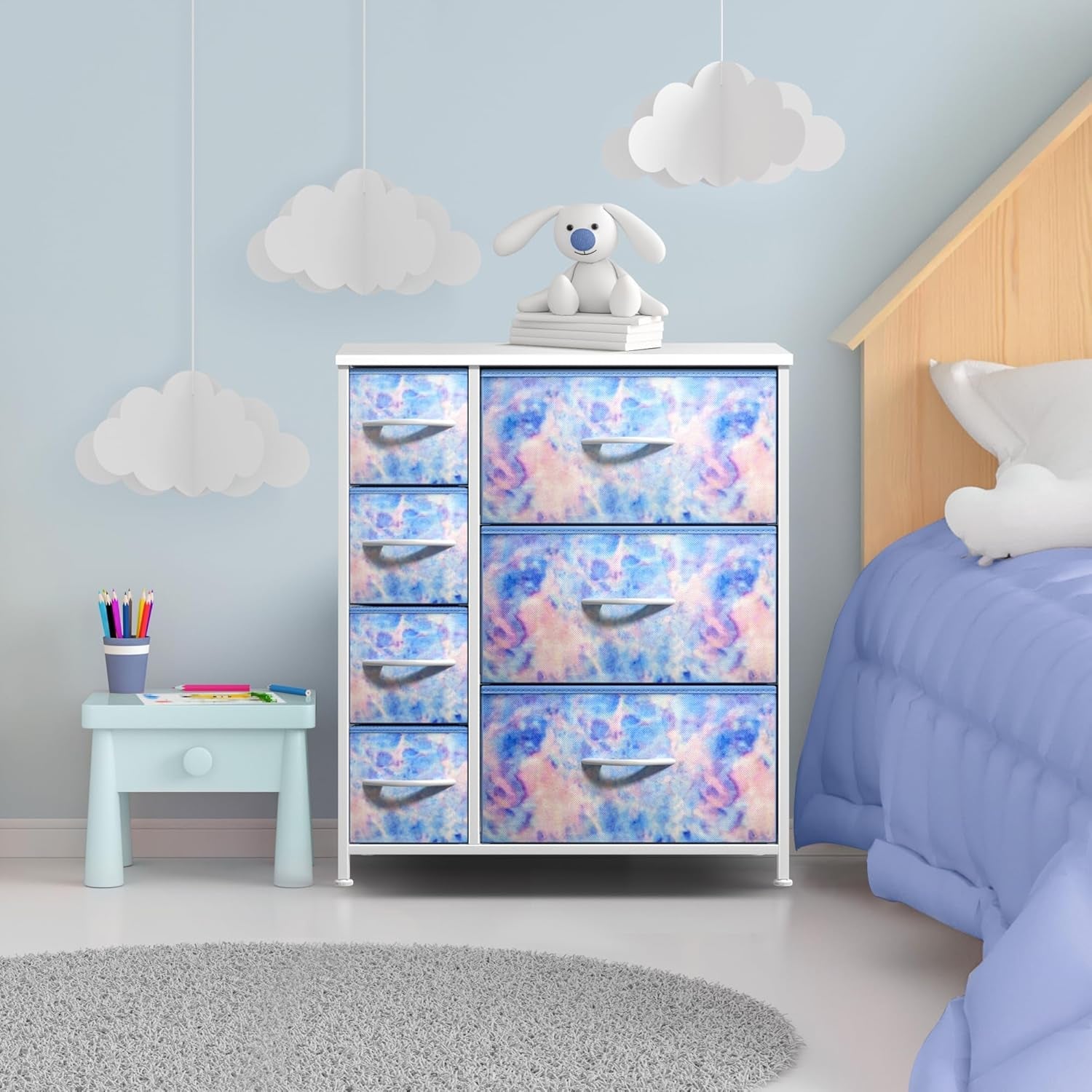 7 Drawer Kids Dresser Tie-Dye Fabric Bins-0